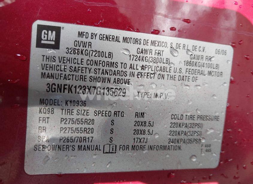 Photo 9 of 2007 Chevrolet Avalanche 1500 LTZ (VIN 3GNFK123X7G135629)