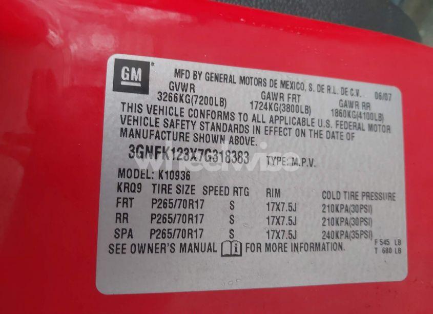 Photo 9 of 2007 Chevrolet Avalanche 1500 LT (VIN 3GNFK123X7G318383)