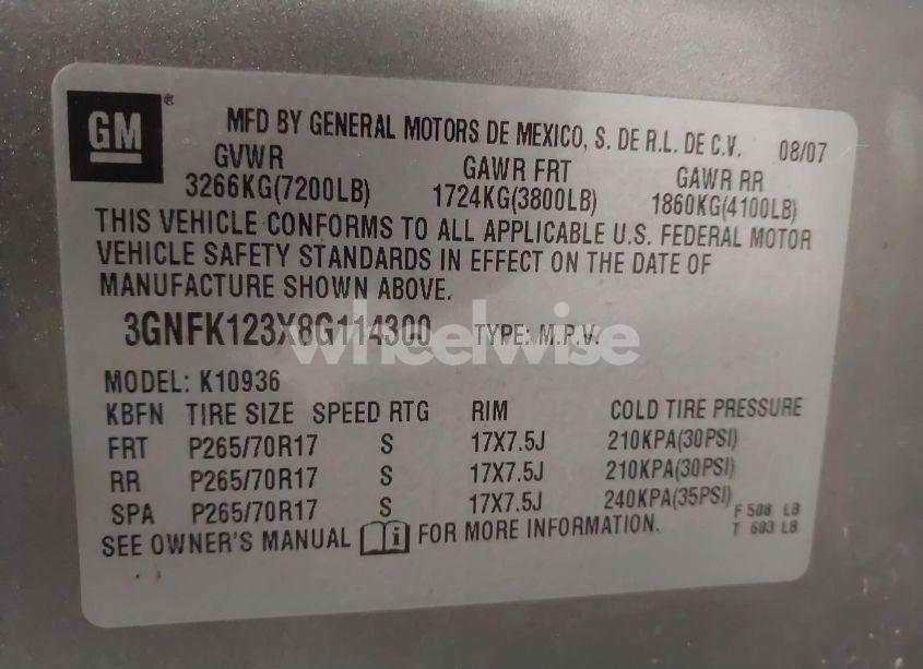 Photo 9 of 2008 Chevrolet Avalanche 1500 LT (VIN 3GNFK123X8G114300)