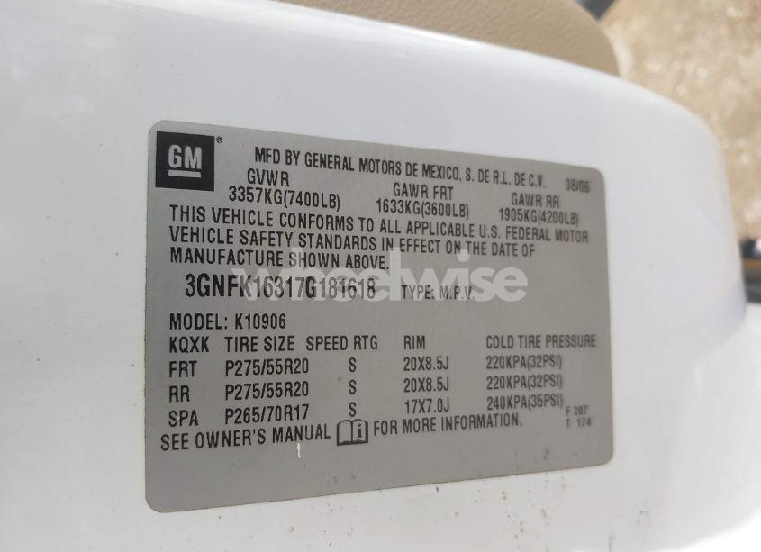 Photo 9 of 2007 Chevrolet Suburban 1500 LTZ (VIN 3GNFK16317G181618)