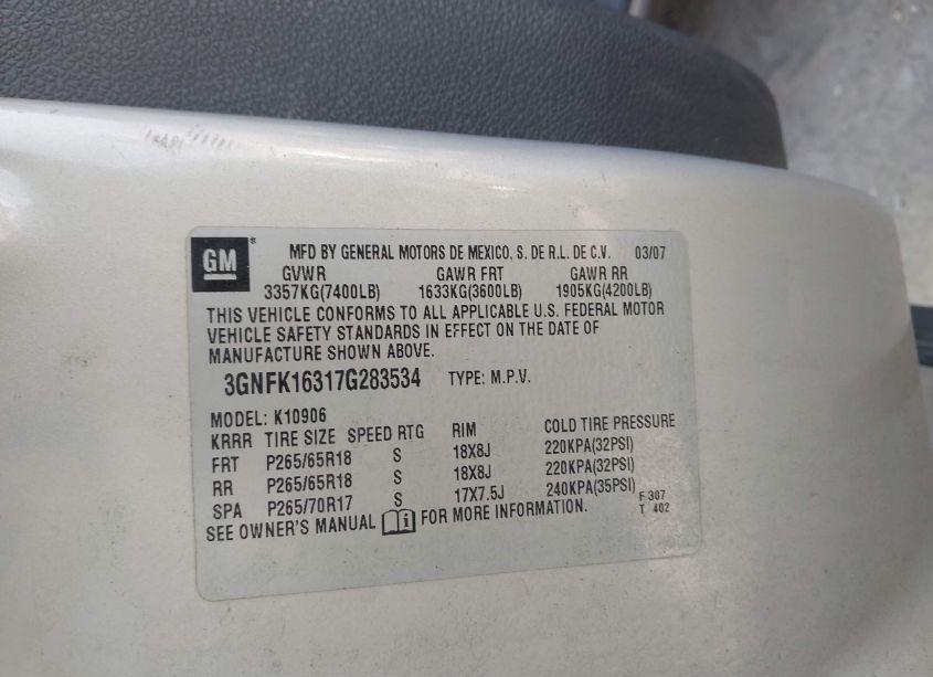 Photo 9 of 2007 Chevrolet Suburban 1500 LT (VIN 3GNFK16317G283534)