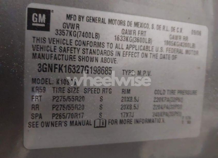 Photo 9 of 2007 Chevrolet Suburban 1500 LTZ (VIN 3GNFK16327G198685)