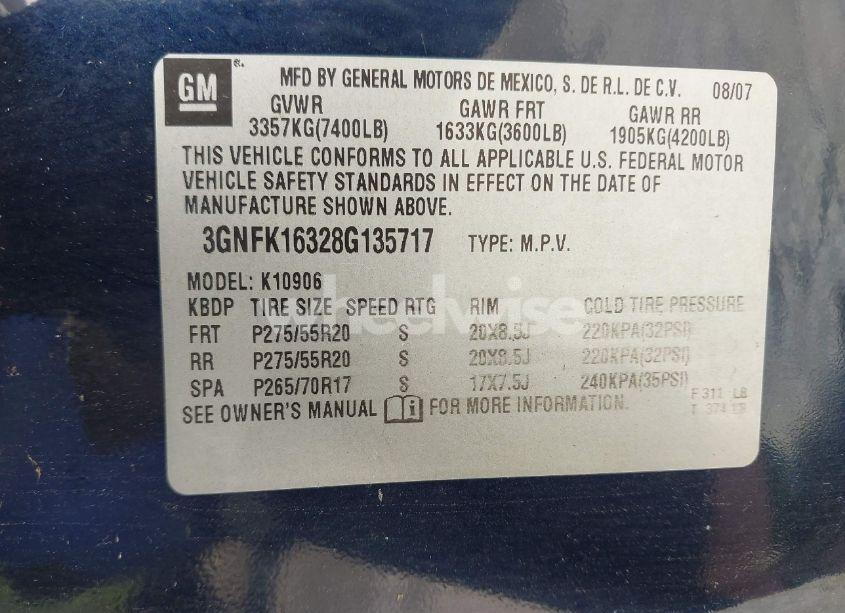 Photo 9 of 2008 Chevrolet Suburban 1500 LTZ (VIN 3GNFK16328G135717)