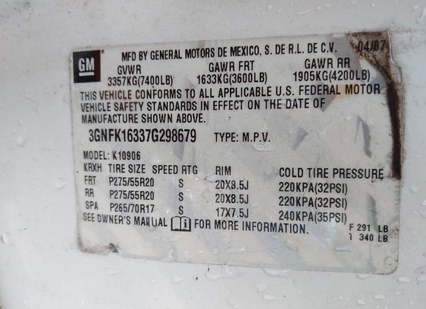 Photo 9 of 2007 Chevrolet Suburban 1500 LTZ (VIN 3GNFK16337G298679)