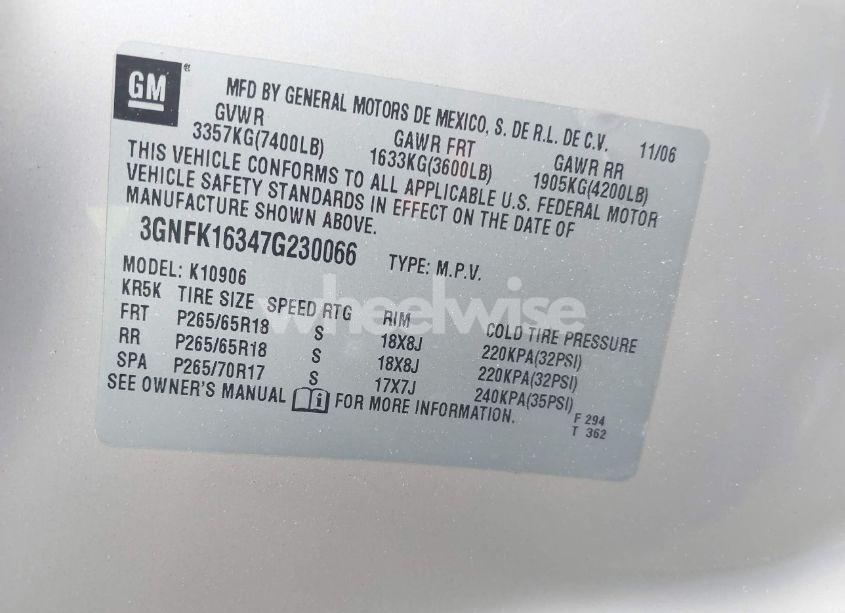 Photo 9 of 2007 Chevrolet Suburban 1500 LT (VIN 3GNFK16347G230066)