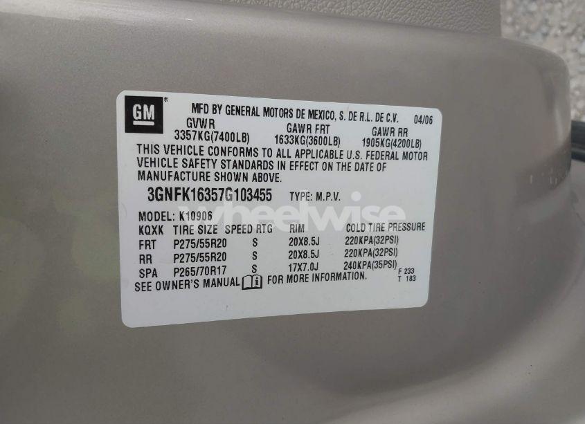 Photo 9 of 2007 Chevrolet Suburban 1500 LTZ (VIN 3GNFK16357G103455)