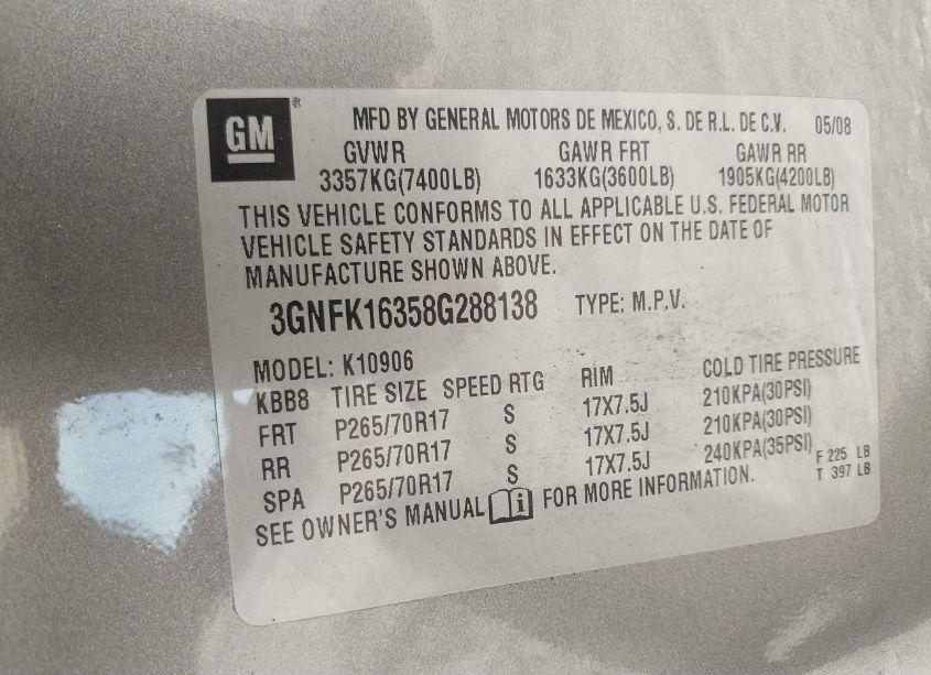 Photo 9 of 2008 Chevrolet Suburban 1500 LS (VIN 3GNFK16358G288138)