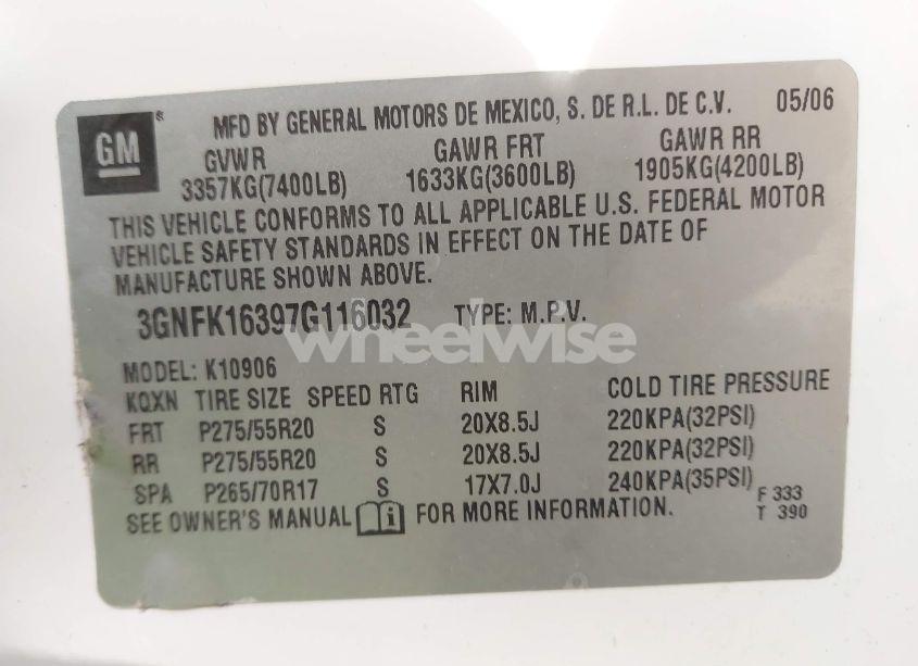 Photo 9 of 2007 Chevrolet Suburban 1500 LTZ (VIN 3GNFK16397G116032)