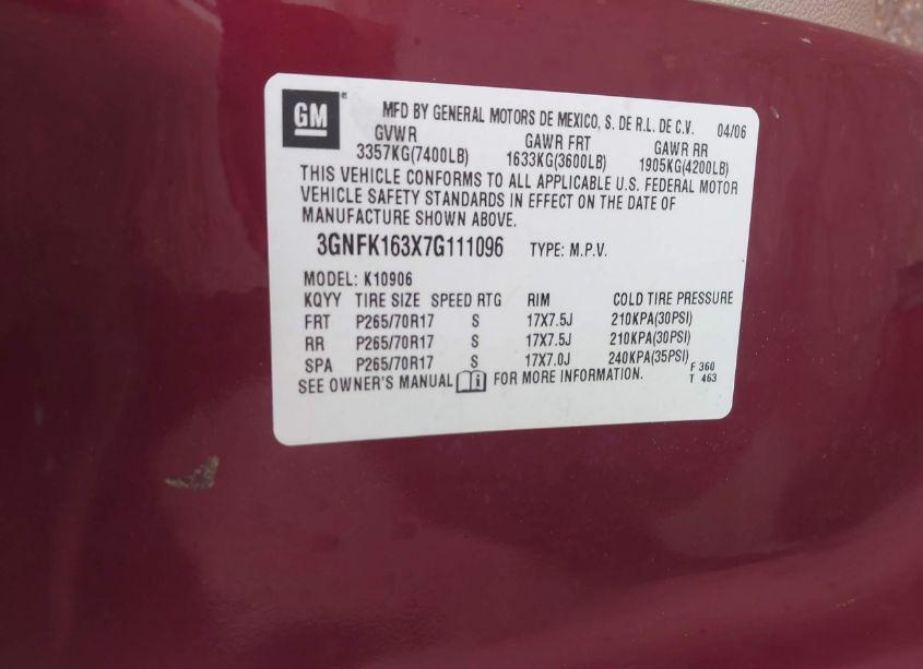 Photo 9 of 2007 Chevrolet Suburban 1500 LT (VIN 3GNFK163X7G111096)