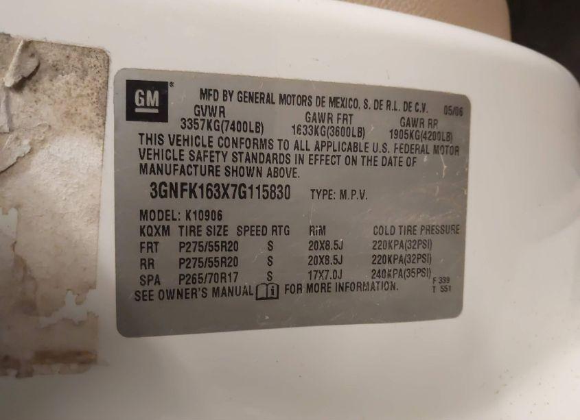 Photo 9 of 2007 Chevrolet Suburban 1500 LTZ (VIN 3GNFK163X7G115830)