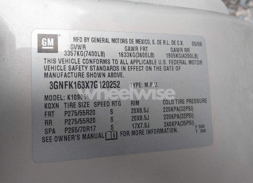 Photo 9 of 2007 Chevrolet Suburban 1500 LTZ (VIN 3GNFK163X7G120252)