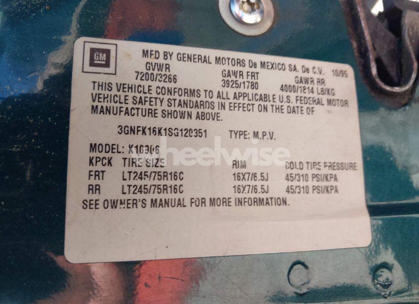 Photo 9 of 1995 Chevrolet Suburban K1500 (VIN 3GNFK16K1SG120351)