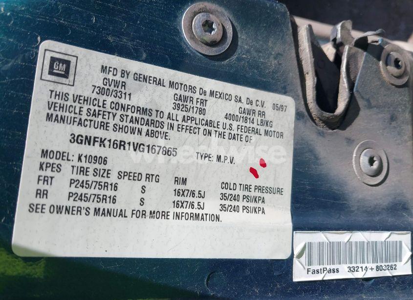 Photo 9 of 1997 Chevrolet Suburban 1500 (VIN 3GNFK16R1VG167865)
