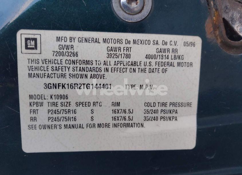 Photo 9 of 1996 Chevrolet Suburban K1500 (VIN 3GNFK16R2TG144401)