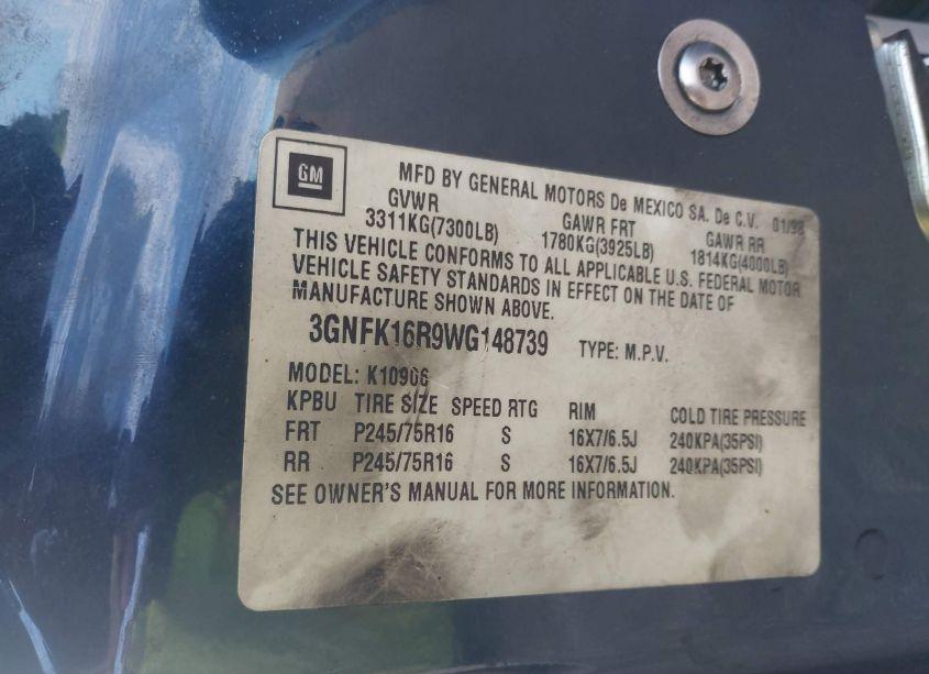 Photo 9 of 1998 Chevrolet Suburban 1500 (VIN 3GNFK16R9WG148739)