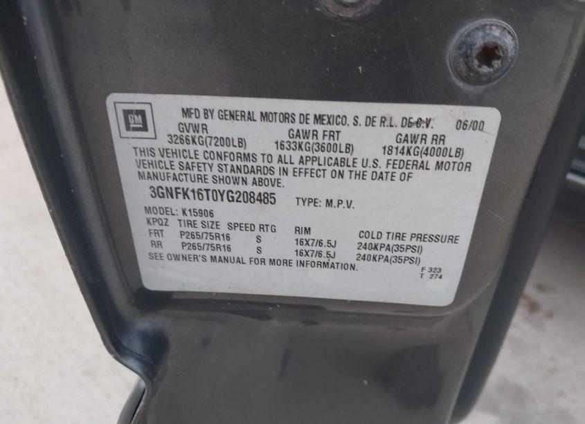 Photo 9 of 2000 Chevrolet Suburban 1500 LS (VIN 3GNFK16T0YG208485)