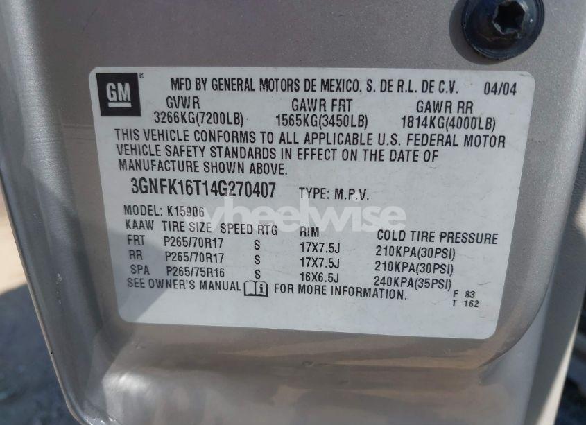 Photo 9 of 2004 Chevrolet Suburban 1500 Z71 (VIN 3GNFK16T14G270407)