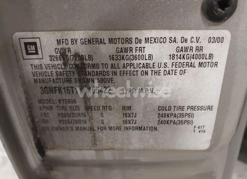 Photo 9 of 2000 Chevrolet Suburban 1500 LS (VIN 3GNFK16T1YG165422)