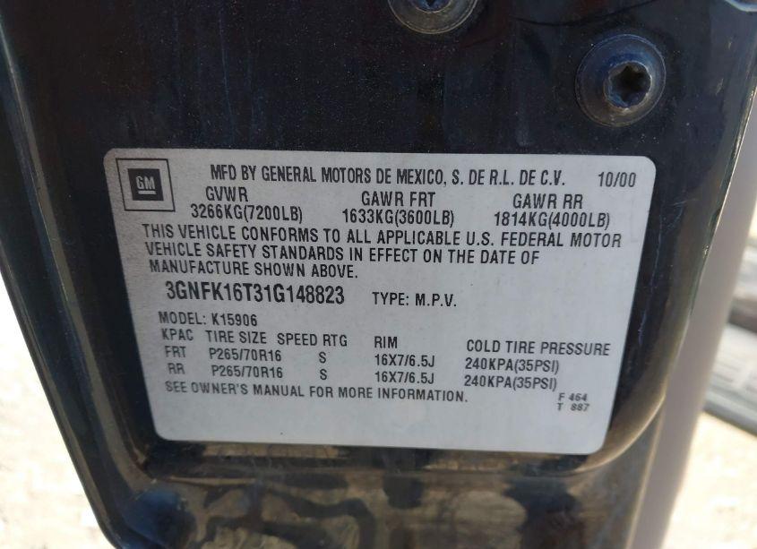 Photo 9 of 2001 Chevrolet Suburban 1500 LT (VIN 3GNFK16T31G148823)