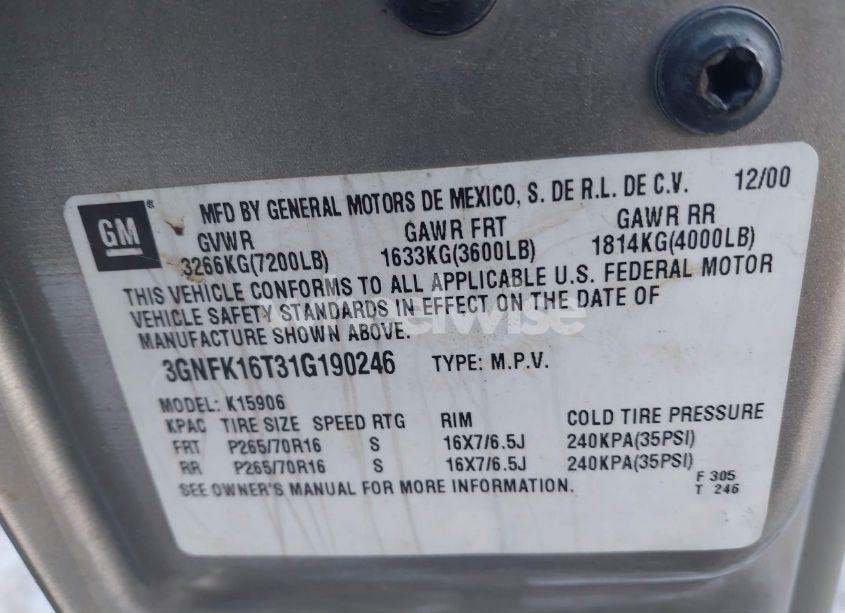 Photo 9 of 2001 Chevrolet Suburban 1500 LS (VIN 3GNFK16T31G190246)