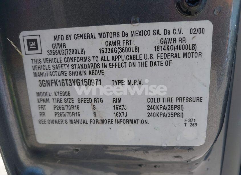 Photo 9 of 2000 Chevrolet Suburban 1500 LT (VIN 3GNFK16T3YG150971)