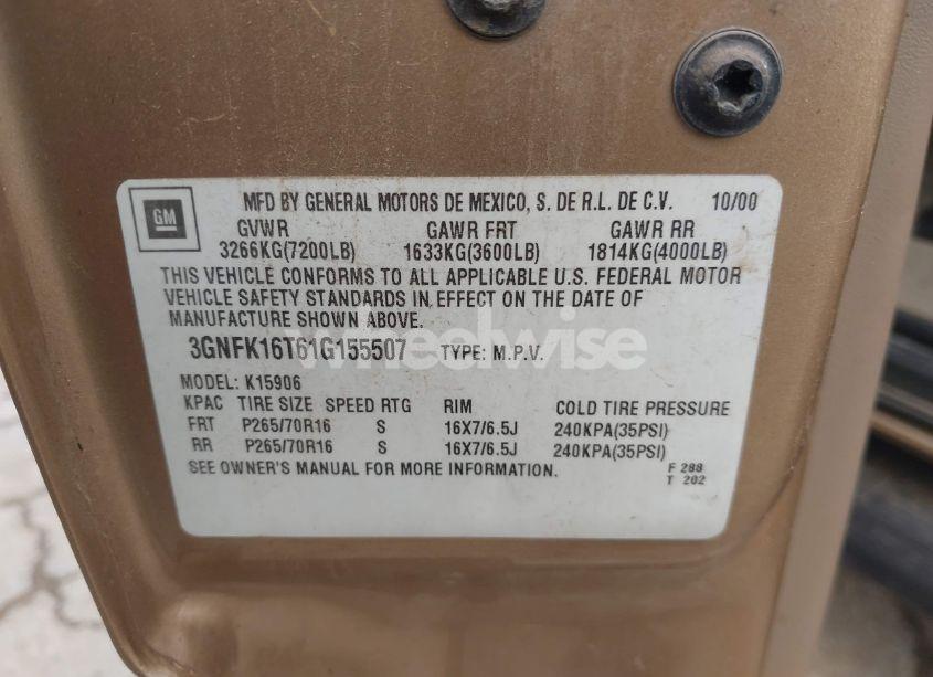 Photo 9 of 2001 Chevrolet Suburban 1500 LT (VIN 3GNFK16T61G155507)