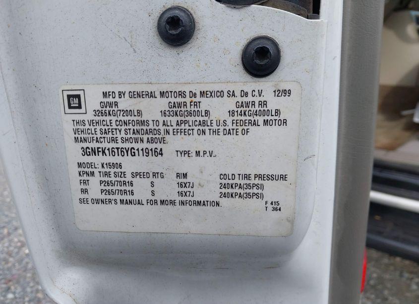 Photo 9 of 2000 Chevrolet Suburban 1500 LS (VIN 3GNFK16T6YG119164)