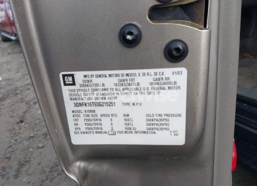 Photo 9 of 2003 Chevrolet Suburban 1500 LT (VIN 3GNFK16T93G215251)