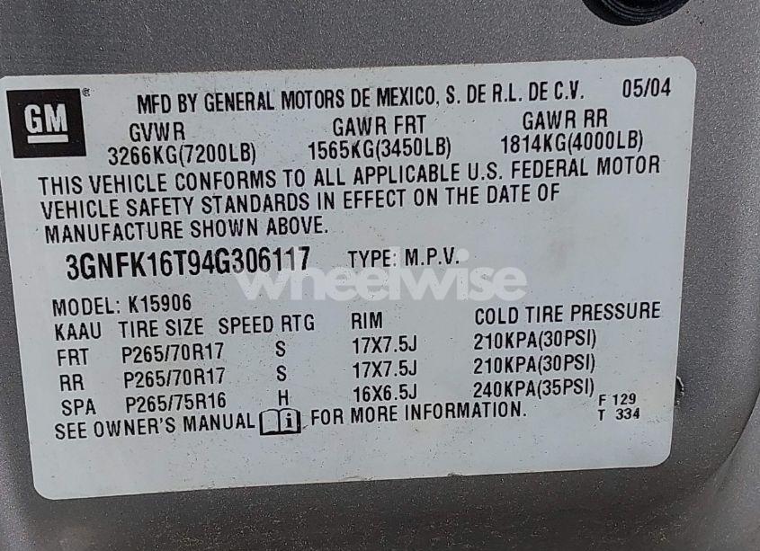 Photo 9 of 2004 Chevrolet Suburban 1500 Z71 (VIN 3GNFK16T94G306117)