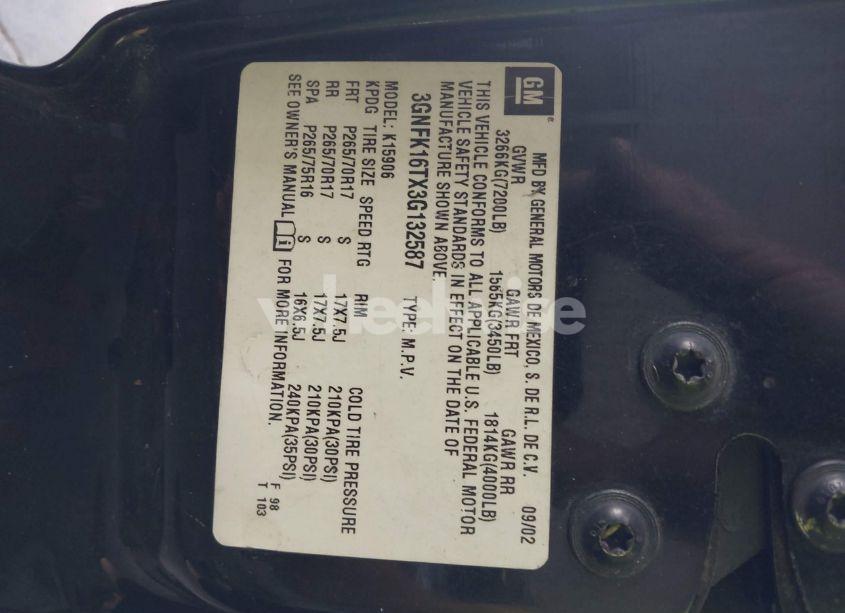 Photo 9 of 2003 Chevrolet Suburban 1500 Z71 (VIN 3GNFK16TX3G132587)