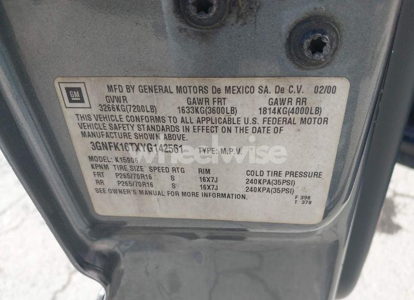 Photo 9 of 2000 Chevrolet Suburban 1500 LS (VIN 3GNFK16TXYG142561)