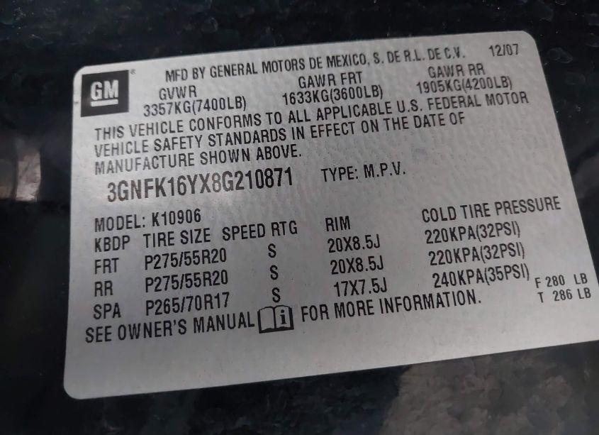 Photo 9 of 2008 Chevrolet Suburban 1500 LTZ (VIN 3GNFK16YX8G210871)