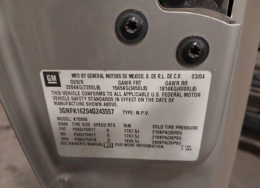 Photo 9 of 2004 Chevrolet Suburban 1500 Z71 (VIN 3GNFK16Z04G243557)