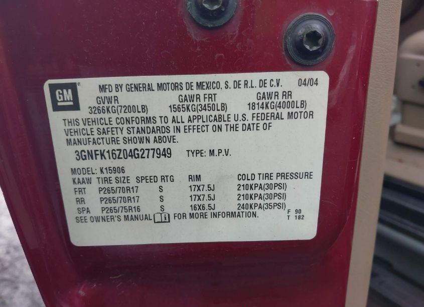 Photo 9 of 2004 Chevrolet Suburban 1500 Z71 (VIN 3GNFK16Z04G277949)