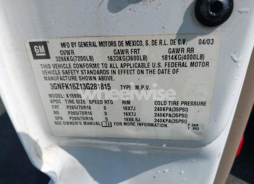 Photo 9 of 2003 Chevrolet Suburban 1500 LT (VIN 3GNFK16Z13G281815)