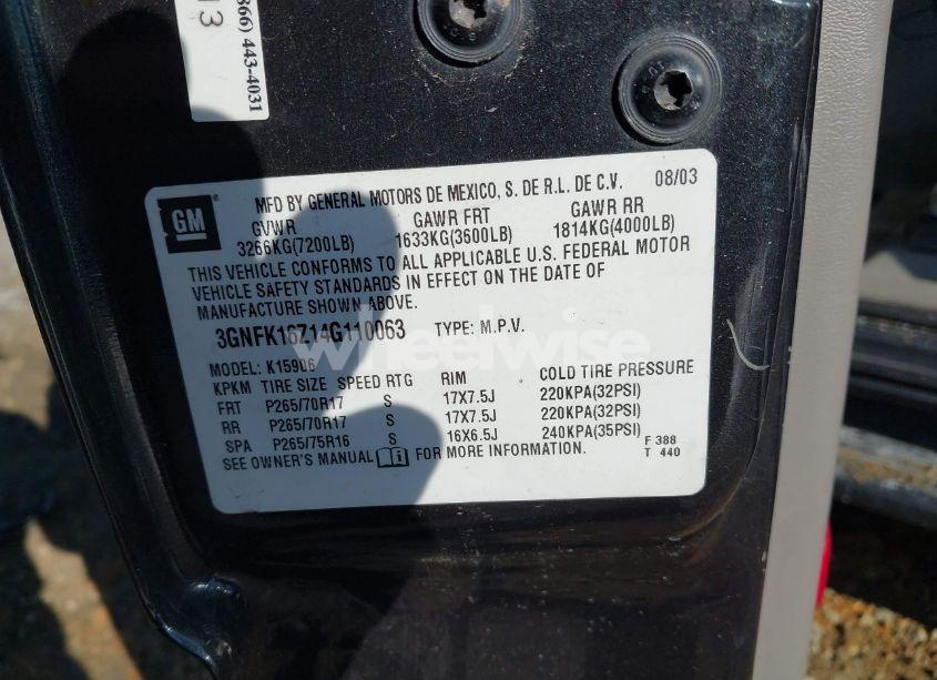 Photo 9 of 2004 Chevrolet Suburban 1500 LT (VIN 3GNFK16Z14G110063)