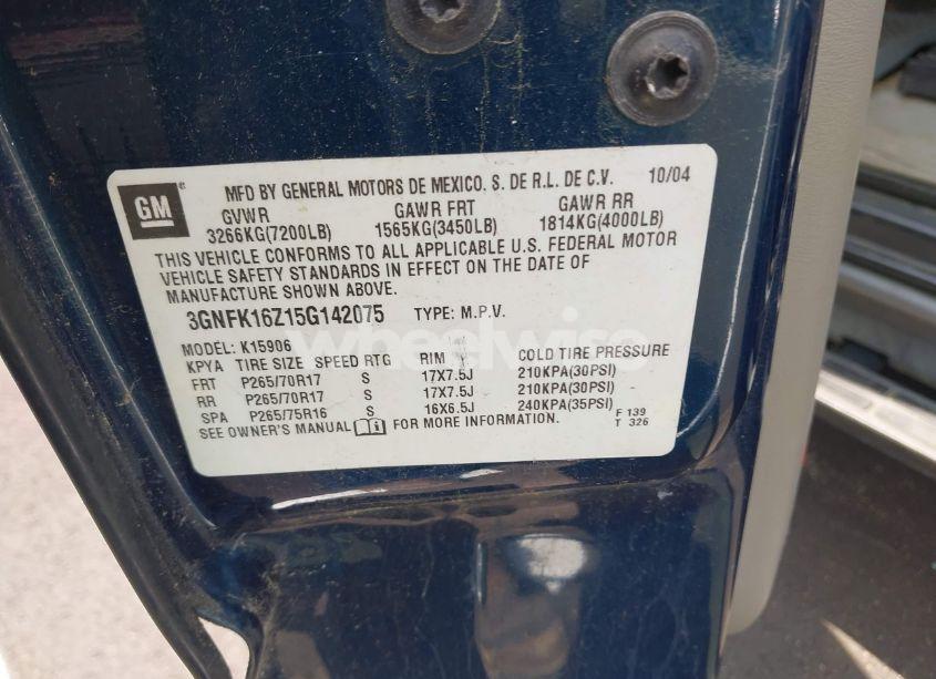 Photo 9 of 2005 Chevrolet Suburban 1500 Z71 (VIN 3GNFK16Z15G142075)