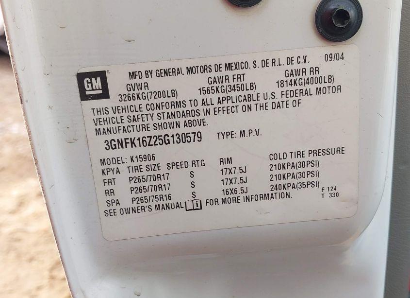 Photo 9 of 2005 Chevrolet Suburban 1500 Z71 (VIN 3GNFK16Z25G130579)