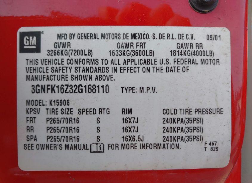 Photo 9 of 2002 Chevrolet Suburban 1500 LT (VIN 3GNFK16Z32G168110)