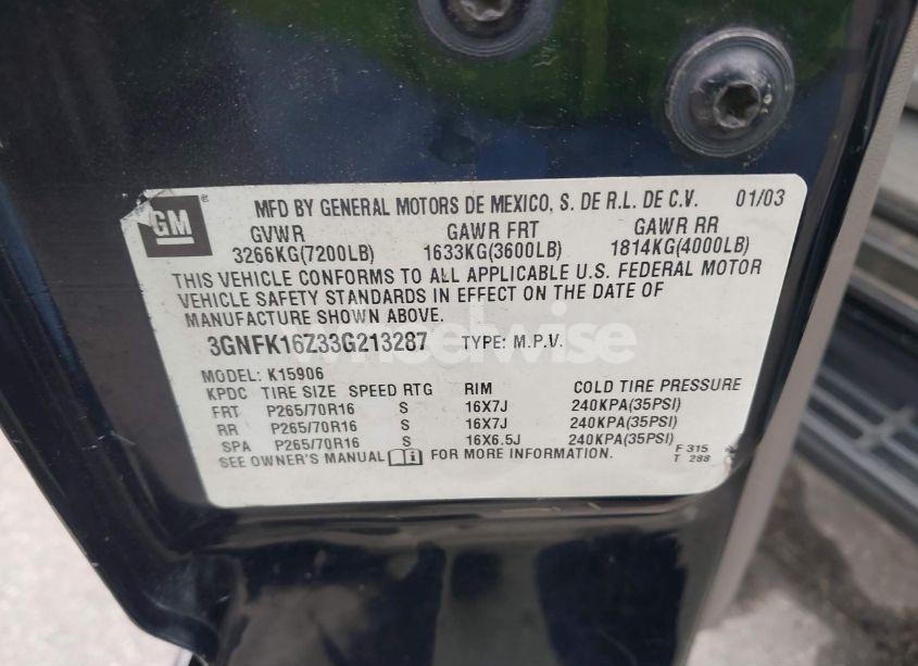 Photo 9 of 2003 Chevrolet Suburban 1500 LT (VIN 3GNFK16Z33G213287)