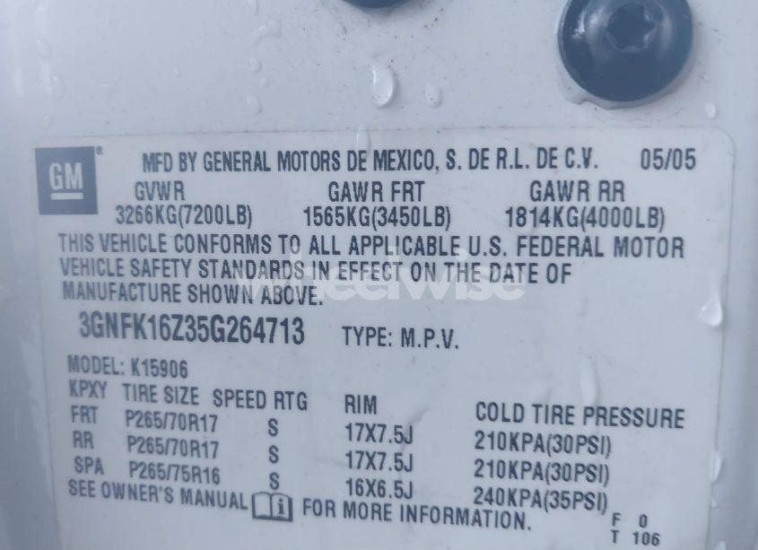 Photo 9 of 2005 Chevrolet Suburban 1500 Z71 (VIN 3GNFK16Z35G264713)