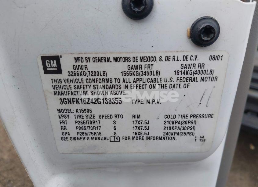 Photo 9 of 2002 Chevrolet Suburban 1500 Z71 (VIN 3GNFK16Z42G138355)