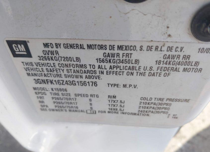 Photo 9 of 2003 Chevrolet Suburban 1500 Z71 (VIN 3GNFK16Z43G156176)