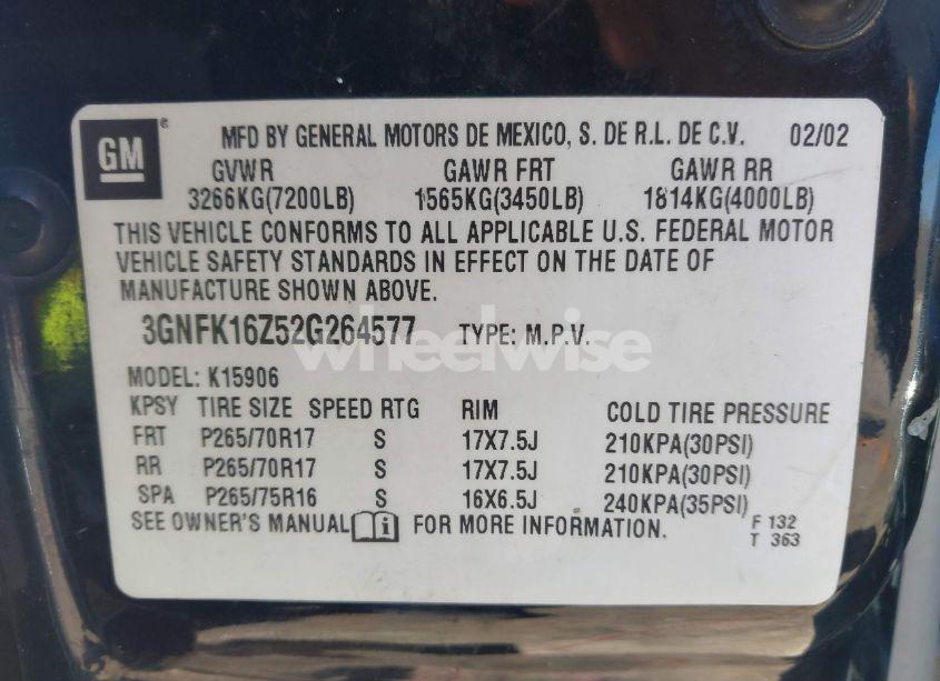 Photo 9 of 2002 Chevrolet Suburban 1500 Z71 (VIN 3GNFK16Z52G264577)