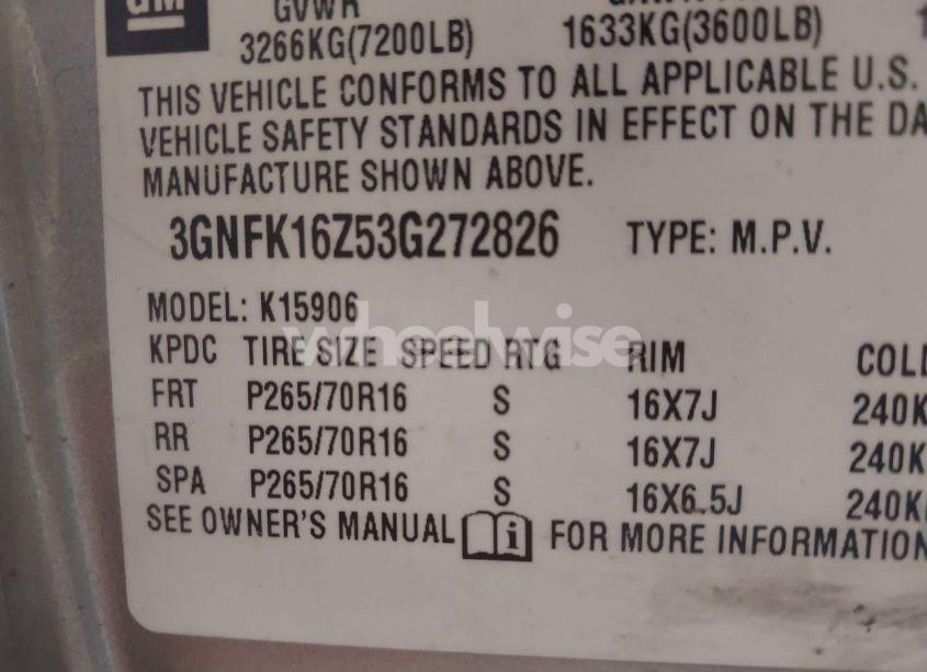 Photo 9 of 2003 Chevrolet Suburban 1500 LT (VIN 3GNFK16Z53G272826)