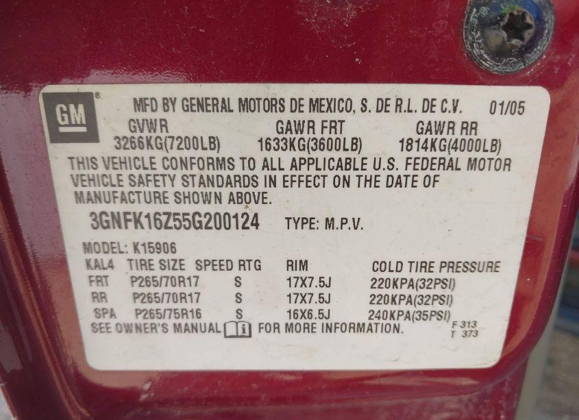 Photo 9 of 2005 Chevrolet Suburban 1500 LT (VIN 3GNFK16Z55G200124)