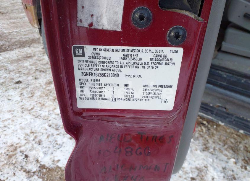 Photo 9 of 2005 Chevrolet Suburban 1500 Z71 (VIN 3GNFK16Z55G210040)