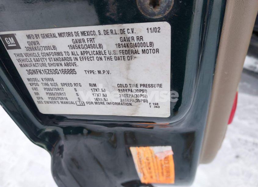 Photo 9 of 2003 Chevrolet Suburban 1500 Z71 (VIN 3GNFK16Z63G166885)