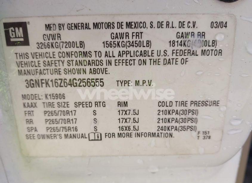 Photo 9 of 2004 Chevrolet Suburban 1500 Z71 (VIN 3GNFK16Z64G256555)