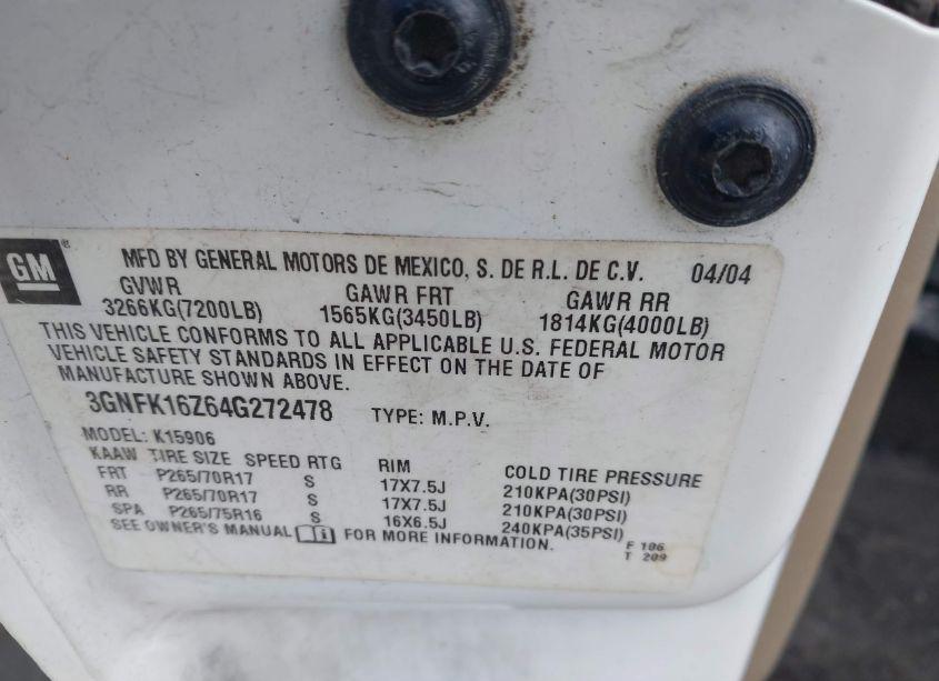 Photo 9 of 2004 Chevrolet Suburban 1500 Z71 (VIN 3GNFK16Z64G272478)